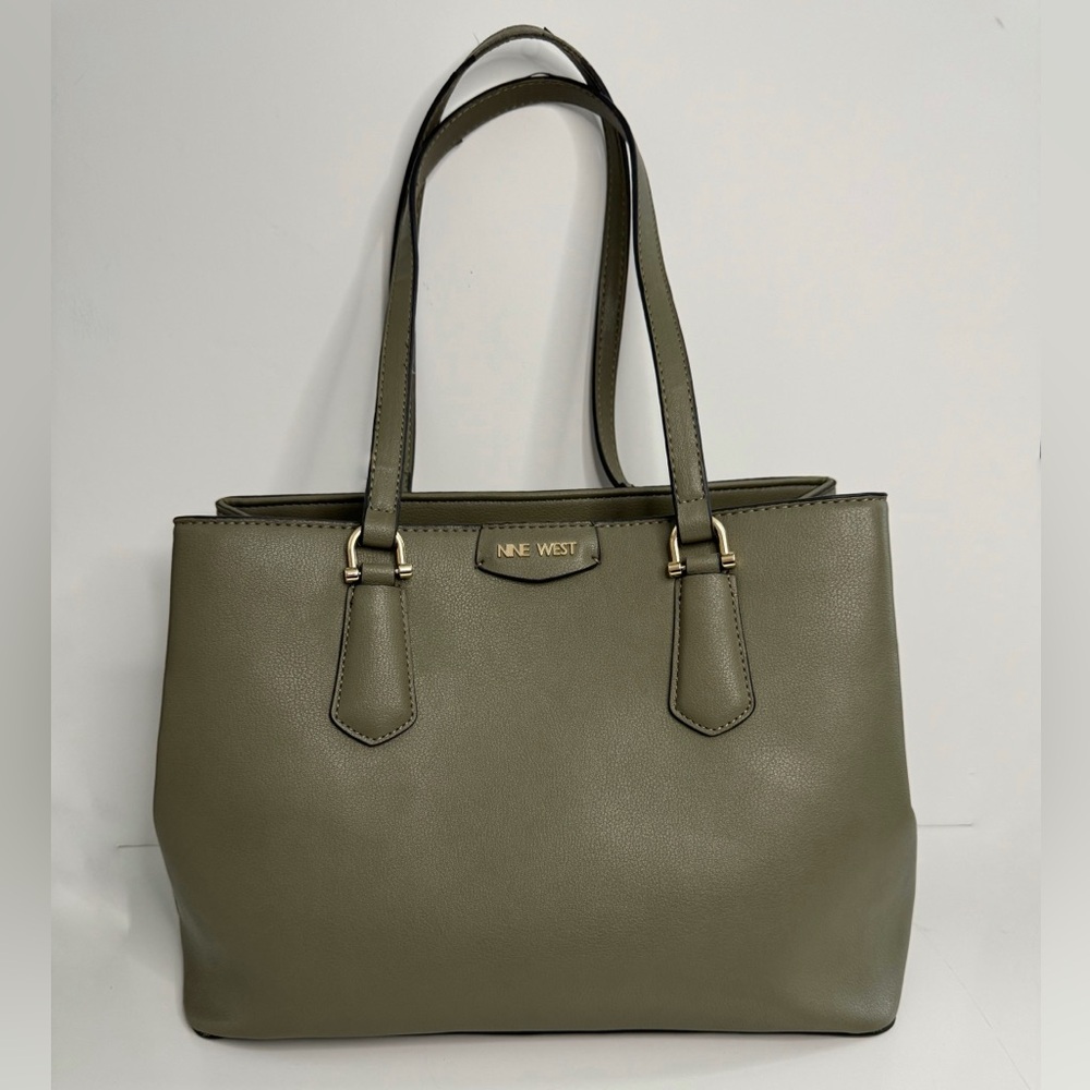 Nine West Green Satchel Handbag Purse with Gold Hardware
